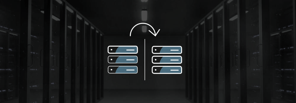 Salle des serveurs avec une icône en arrière-plan montrant le processus de copie d'un système. 